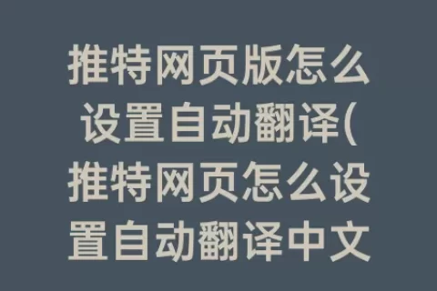 推特网页版怎么设置自动翻译(推特网页怎么设置自动翻译中文)